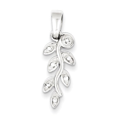Sterling Silver Rhodium Plated Stellux Crystal Leaf Branch Pendant QP2580