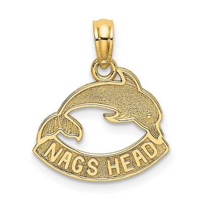 Nags Head Banner with Dolphin Charm 14k Gold Textured K8041, MPN: K8041, 637218053179