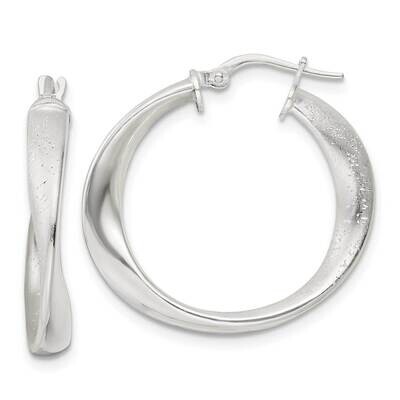 Satin Twisted Hoop Earrings Sterling Silver Polished QE15934, MPN: QE15934, 196904151457