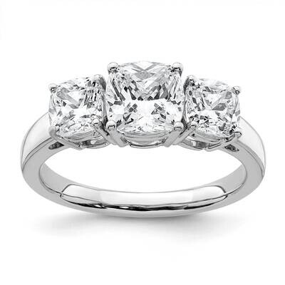 2 1/2ct. Three Stone D E F Pure Light Cushion Moissanite Ring 14k White Gold RM6794-250-WMP, MPN: R…
