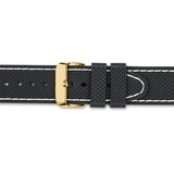 18mm Black with White Stitch Silicone Gold-tone Buckle Watch Band  BA409-18, MPN: BA409-18,