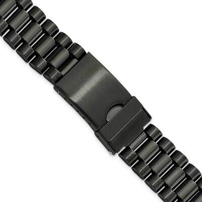 Gold-tone Long 18-22mm Black Watch Band Stainless Steel BA529, MPN: BA529,