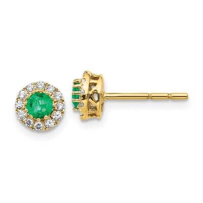 Diamond and Emerald Post Earrings 14k Gold EM5588-EM-016-YA, MPN: EM5588-EM-016-YA, 191101838569