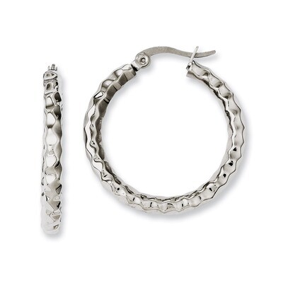 Polished &amp; Textured Hoop Earrings - Stainless Steel SRE578 by Chisel, MPN: SRE578, 886774972763