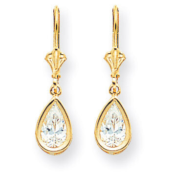 8x5mm Pear Cubic Zirconia Leverback Earrings 14k Gold XLB103CZ Diamond, MPN: XLB103CZ, 883957118512