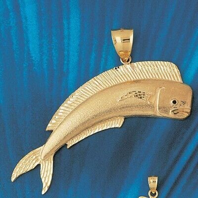 Dazzlers Jewelry Mahi Mahi Fish Pendant Necklace Charm Bracelet in Yellow, White or Rose Gold 556, …