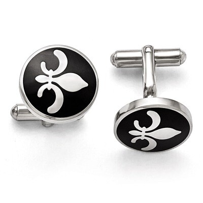 Black Enamel with Fleur de lis Cufflinks - Stainless Steel SRC238 by Chisel, MPN: SRC238, 886774621…