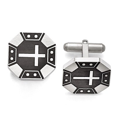 Matte Black IP-plated Cross Cufflinks - Stainless Steel SRC287 by Chisel, MPN: SRC287, 886774968698