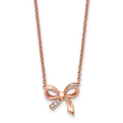 Pink IP plated CZ Stone Stone Bow with 1.75 Inch Extension Necklace Stainless Steel Polished SRN145…