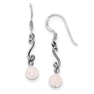 Rose Quartz Antiqued Dangle Earrings Sterling Silver QE1296, MPN: QE1296, 191101187575