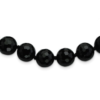 18 Inch 12-12.5mm Faceted Black Agate Necklace Sterling Silver QH4693-18, MPN: QH4693-18, 815479018…