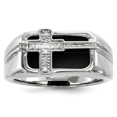 Diamond Black Onyx Cross Men&#39;S Ring Sterling Silver Rhodium-plated QR5552-11, MPN: QR5552, 88677456…