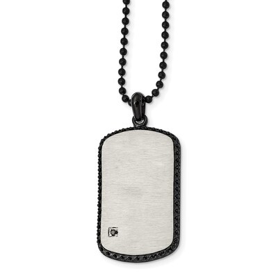 Studded Black IP-plated Black Diamond CZ Dogtag Necklace Stainless Steel Brushed SRN2352-22 by Chis…