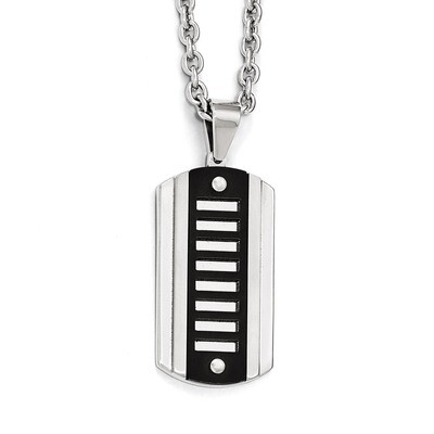 Brushed &amp; Polished Black Ip-plated Dog Tag Necklace - Stainless Steel SRN1995-24 by Chisel, MPN: SR…