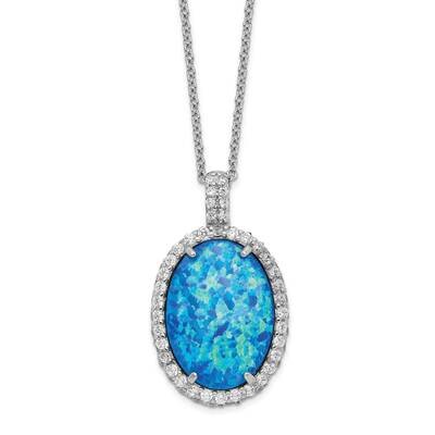 CZ Diamond &amp; Created Blue Opal 18.5 Inch Necklace Sterling Silver Rhodium-plated QCM1399-18.5, MPN:…