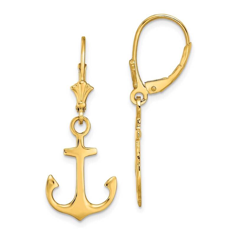 Polished Anchor Leverback Earrings 14k Gold 2-D TF1806, MPN: TF1806, 637218177172