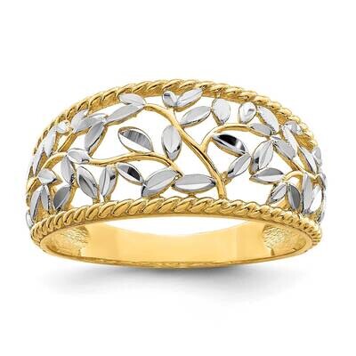 Rhodium Diamond-Cut Filigree Leaf Ring 14k Gold R945, MPN: R945, 196904042175