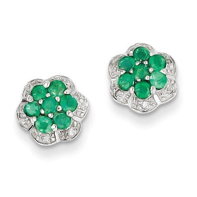 Emerald &amp; Diamond Post Earrings Sterling Silver Rhodium QDX316, MPN: QDX316, 883957459431