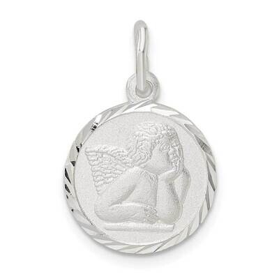 Satin and Diamond-Cut Cherub Circle Charm Sterling Silver Polished QC11213, MPN: QC11213,