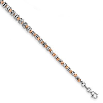 Leslie&#39;s Polished Diamond-cut Beaded Bracelet 7.5 Inch Sterling Silver Rose-tone HB-QLF992-7.5, MPN…