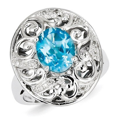 Blue Topaz and Diamond Ring Sterling Silver QR4470BT, MPN: QR4470BT, 883957405292