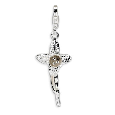 3-D Polished Flower Charm Sterling Silver QCC403 by Amore La Vita, MPN: QCC403, 883957333601