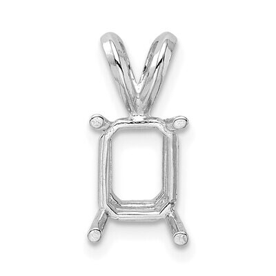 Emerald 4-Prong Cast Heavy Weight 4 x 3mm Pendant Setting 14k White Gold WG974, MPN: WG974,