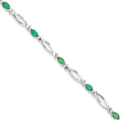 Emerald and Diamond Bracelet Sterling Silver QX856E, MPN: QX856E, 883957483498
