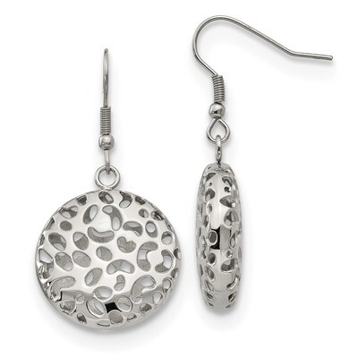 Puffed Cut-out Design Shepherd Hook Earrings Stainless Steel Polished SRE978 by Chisel, MPN: SRE978…