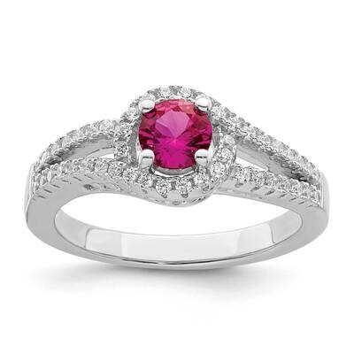 Created Red Corundum &amp; White CZ Diamond Ring Sterling Silver Rhodium-Plated QR7358, MPN: QR7358,