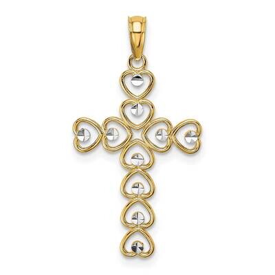 Heart Cross Charm 14k Gold Rhodium Diamond-cut K9333, MPN: K9333, 637218110285