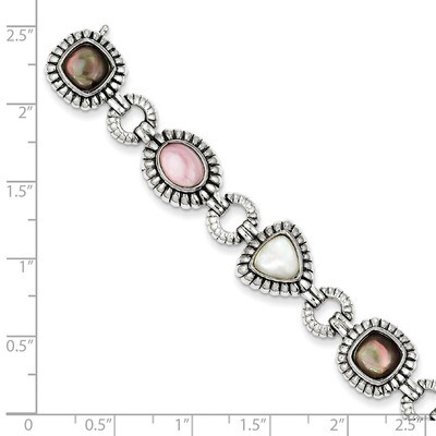 Pink/Black/White Mother of Pearl 7.75 Inch Bracelet Sterling Silver QTC61, MPN: QTC61, 742323109373