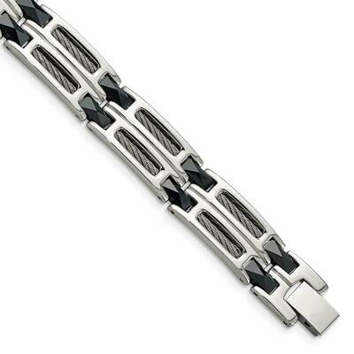 Blue Ceramic Fancy Link Bracelet Stainless Steel SRB338-8.75 by Chisel, MPN: SRB338-8.75, 883957746…