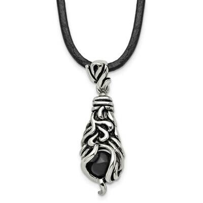 Antiqued Moveable Black Agate Necklace Stainless Steel Polished SRN1707-20 by Chisel, MPN: SRN1707-…