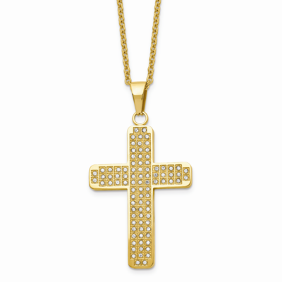 Yellow IP-plated with CZ Stone Cross Pendant Necklace Stainless Steel SRN513GP-22 by Chisel, MPN: S…
