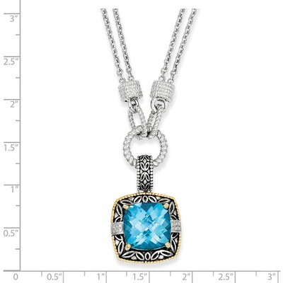 Sky Blue Topaz &amp; Diamond Necklace Sterling Silver &amp; 14k Gold QTC83, MPN: QTC83, 742323129296