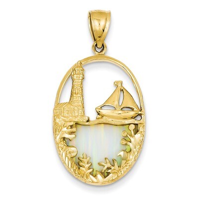 Imitation Opal Lighthouse &amp; Sailboat Pendant 14k Gold K2857, MPN: K2857, 886774098487