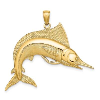 Polished Satin Striped Marlin Charm 14k Gold 2-D K8112, MPN: K8112, 637218061624