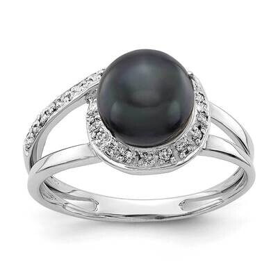 7.5mm Black Fw Cultured Pearl Aa Diamond Ring 14k White Gold Y4380BP/AA, MPN: Y4380BP_AA, 883957091…
