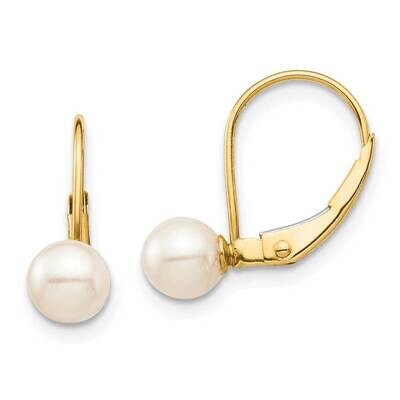 5-6mm White Round Freshwater Cultured Pearl Leverback Earrings 14k Gold SE2966 by Madi K, MPN: SE29…
