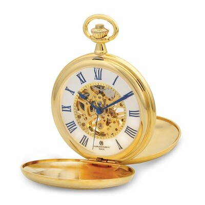 Charles Hubert Gold Finish Double Cover Striped with Shield Pocket Watch  XWA6157, MPN: XWA6157, 84…