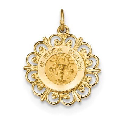 Satin Spanish Communion Cup Medal Pendant 14k Gold Polished XR1700, MPN: XR1700,