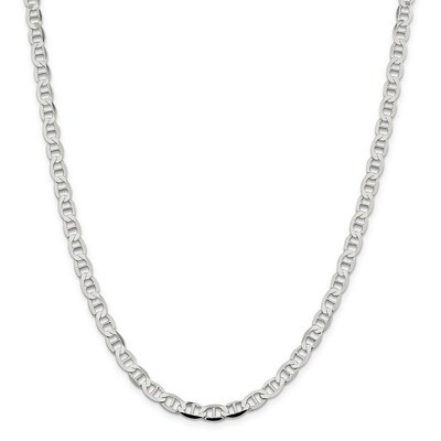 22 Inch 5.7mm Semi-Solid Flat Anchor Chain Sterling Silver QLFA120-22, MPN: QLFA120-22, 883957210384