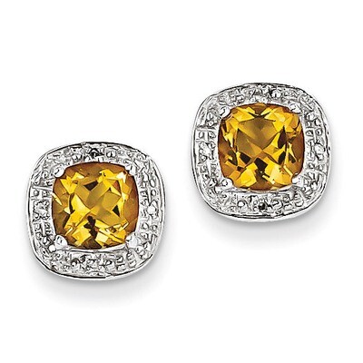 Citrine &amp; Diamond Post Earrings Sterling Silver Rhodium QDX769, MPN: QDX769, 886774646428