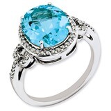 Blue Topaz &amp; Diamond Ring Sterling Silver QR3063BT, MPN: QR3063BT, 883957637518