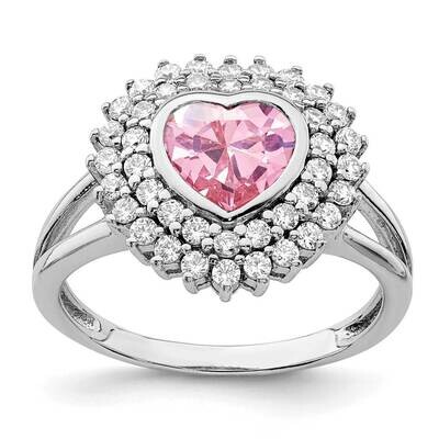 6mm Pink Heart CZ Diamond Ring Sterling Silver Rhodium-plated QR6867, MPN: QR6867, 883957938684