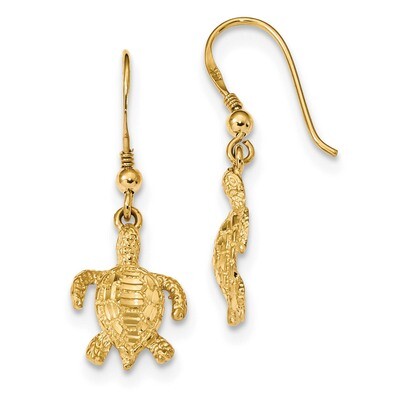 Textured Diamond -cut Turtle Shepherd Hook Earrings 14k Gold Polished TC996, MPN: TC996, 1911010572…