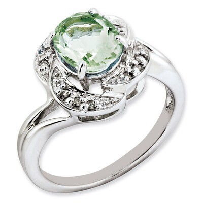 Green Quartz &amp; Diamond Ring Sterling Silver QR2891AG, MPN: QR2891AG, 886774673615