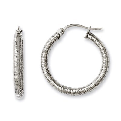 Textured 20mm Hollow Hoop Earrings - Stainless Steel SRE626 by Chisel, MPN: SRE626, 883957019994