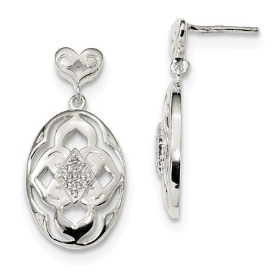CZ Diamond Open Oval Post Earrings Sterling Silver QE13055, MPN: QE13055,
